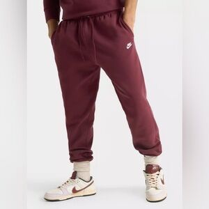 Nike Maroon/Burgundy Jogger Pants with White Swoosh Tag